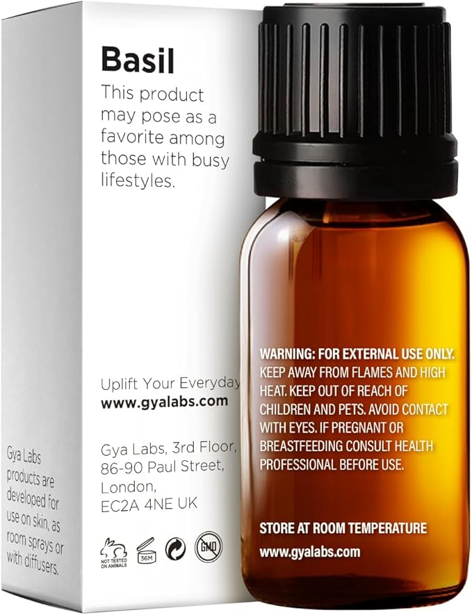 100% Pure Basil Essential Oil - 0.34 Fl Oz - Basil Oil for Hair, Skin, Diffuser, Aromatherapy & DIY Candle Making Scent