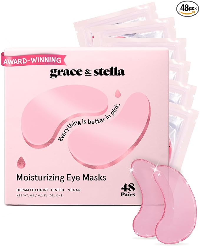 grace & stella Award Winning Under Eye Mask - Reduce Dark Circles, Puffy Eyes, Undereye Bags, Wrinkles - Gel Under Eye Patches - Birthday Gifts for Mom - Vegan Cruelty-Free (48 Pairs, Pink)