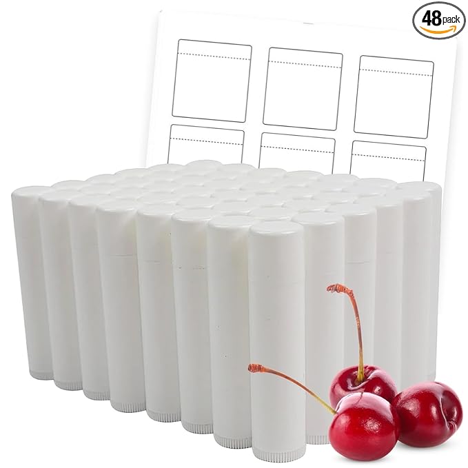 Nature's Bees DIY Lip Balm Kit, Natural Cherry Flavor, Includes 48 Blank Lip Balm Tubes with 60 Labels, Made with Beeswax, Cocoa Butter, Coconut Oil, and Aloe, 0.15 oz Each