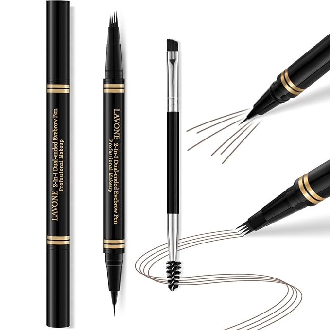 Eyebrow Pen,2-in-1 Waterproof Eyebrow Pencil with 4 Tip Microblading Brow Pen and Ultra-Precise Brow Pencil,with Dual-ended Eyebrow Brush,Eyebrow Makeup for Natural Looking - Light Brown