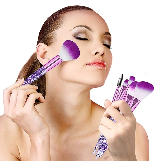 Makeup Brush Set 10 PCS Stylish Glitter Handle Makeup Brushes Professional Face Powder Foundation Blending Blush Eye Shadow Eyeliner Lip Cosmetic Brushes With Transparent bag(Purple)