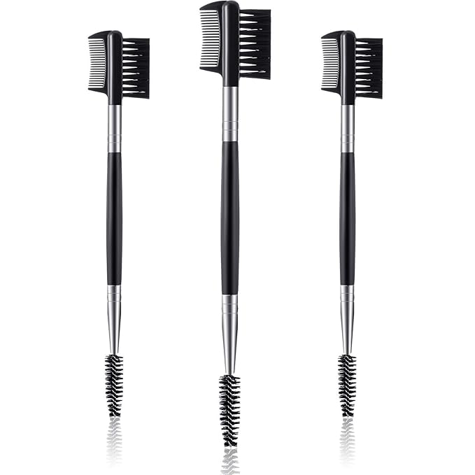 3 Pcs Eyebrow Brush Eyelash comb separator 3 Head Eyelash Shaper and Eyebrow Brush Dual Comb Double Head Makeup Grooming Tool for Women Cosmetic Separating Shaping Brow(Black)