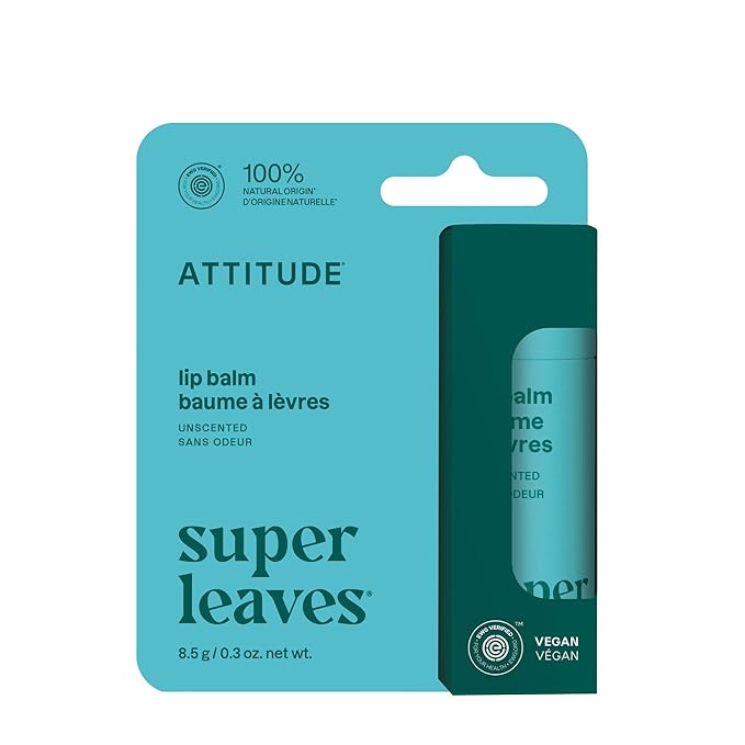 ATTITUDE Lip Balm, Natural Origin, Nourishes & Protects, Shea Butter, Coconut & Castor Oils, EWG Verified, For Dry Lips, Men and Women, Vegan, Unscented, 0.3 Oz