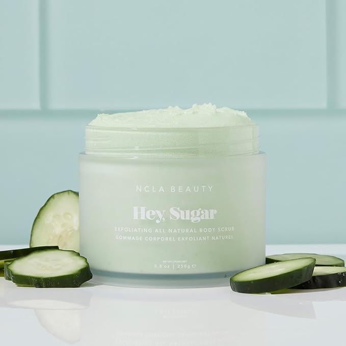 NCLA Beauty Hey Sugar All Natural Body Scrub - Moisturizing, Exfoliating Sugar Scrub - Shea, Cocoa, and Mango Butters - Cucumber - 8.8 oz