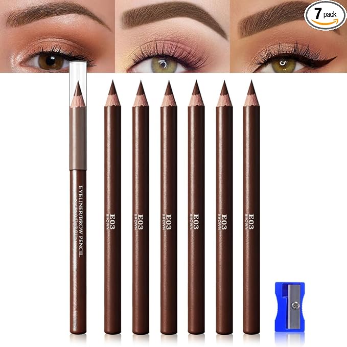 WanTuoluo Eyebrow Pencils for Women with Sharpener, 6Pcs Hard-Core Wooden Eye Brow Eye Liner Pencils for Beginner Makeup, Waterproof & Sweat-Proof (6Pcs-Brown)