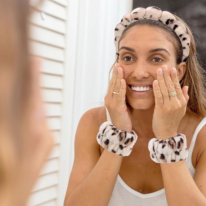 Tetizo Spa Headbands for Washing Face Wristband Set Sponge Makeup Skincare Headband Wrist Towels Bubble Soft Terry Towel Cloth Hairband for Women Puffy Headwear Non Slip Thick Thin Hair Headwear