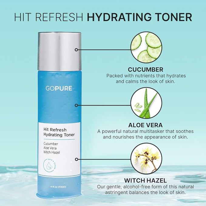goPure Hit Refresh Hydrating Toner – Routine Prep Step, Visibly hydrates, Supports a Balanced pH, visibly clarifies pores, removes Excess Oil & impurities, Great for All Skin Types