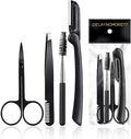 Eyebrow Razor Kit, 4 in 1 Professional Eyebrow Grooming Set for Women and Men, Including Eyebrow Razor Trimmer, Tweezer, Scissor, Eyelashes Roller, Storage Bag