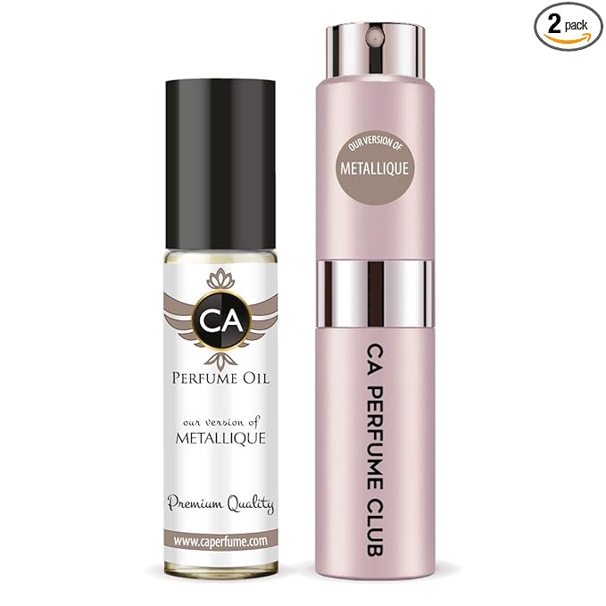 CA Perfume Duo Impression of Metallique For Women Perfume Layering Set Long Lasting Travel Size EDP + Body Oil Roll-On Bottle 0.27 Fl Oz+0.33 Fl Oz