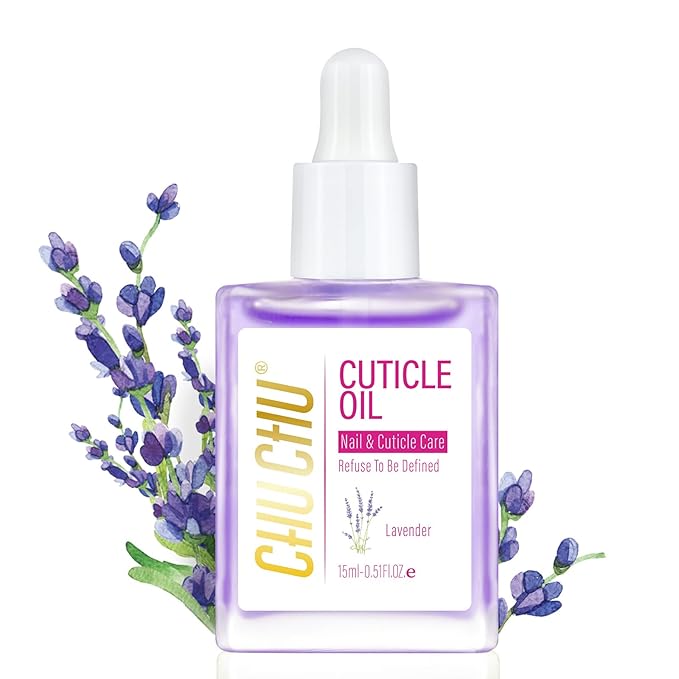 CHUCHU Vegan Cuticle Oil for Nails: Lavender Jojoba Nail Cuticle Oil with Vitamin B & E for Moisturizes Cuticle and Nail's Skin - Prevents Hangnails and Chapped 15ML