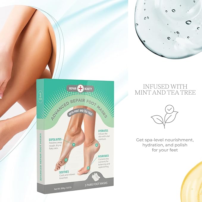 Mint and Tea Tree Foot Masks Moisturizing Socks - Moisturizes Dry & Cracked Heel, Soothes Tired Feet, Exfoliating Foot Masks - Cruelty Free Korean Skin Care for All Skin Types - 3 Pairs