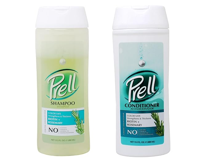 Prell Biotin & Rosemary Shampoo + Conditioner Set – Strengthens, Thickens & Revives Fine or Damaged Hair | Color-Safe Formula | 13.5 fl oz