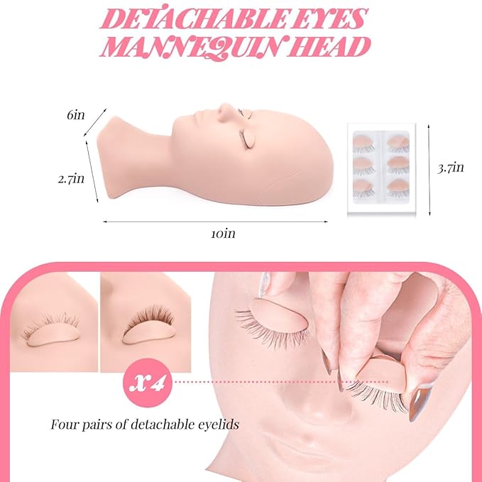 QUKLOGEN Lash Extension Kit Eyelash Practice for Beginners Professional Set with Mannequin Head Removable Eyelids USB Fan Spraye Individual False Lash Eyelash Strips Shampoo Brush Supplies