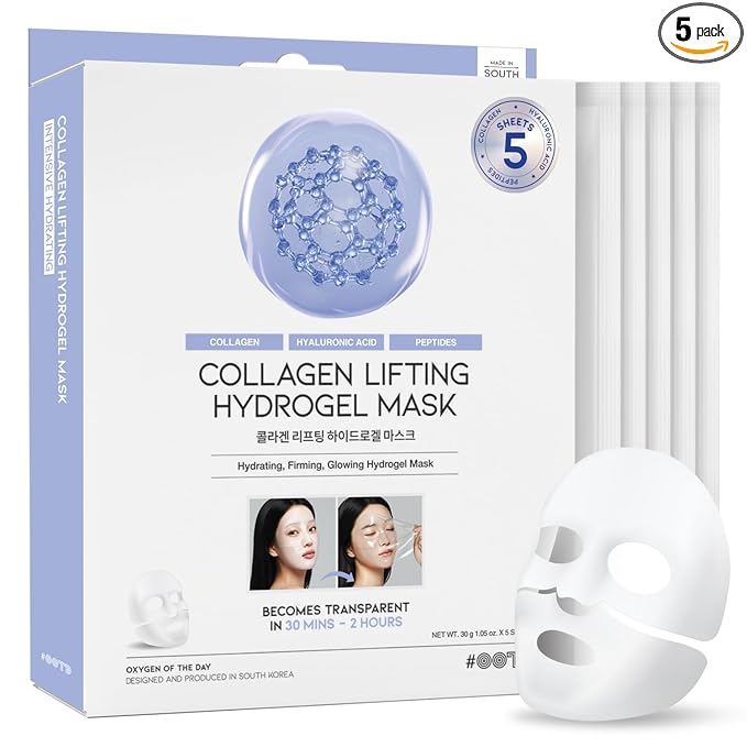 #OOTD Collagen, Hyaluronic Acid & Peptides for Elasticity, Hydration, and Firming. Lifting Hydrogel Sheet Mask - Face Mask (5pcs)