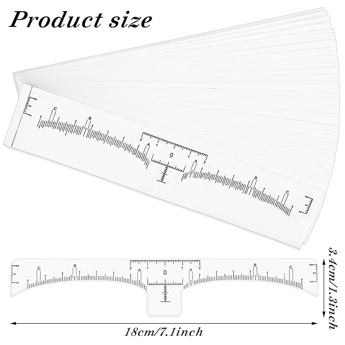 50 Pcs Eyebrow Ruler Stencils - Abeillo Disposable Brow Ruler Sticker, Microblading Eyebrow Template, Brow Measuring Shaper Tool, Eyebrow Mapping Makeup Tool