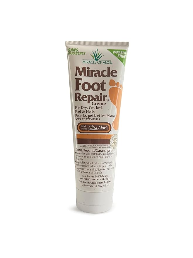 Miracle Foot Repair Cream (8 oz) Repairs Dry Cracked Heels and Feet, 60% Pure UltraAloe Moisturizes, Softens, and Repairs