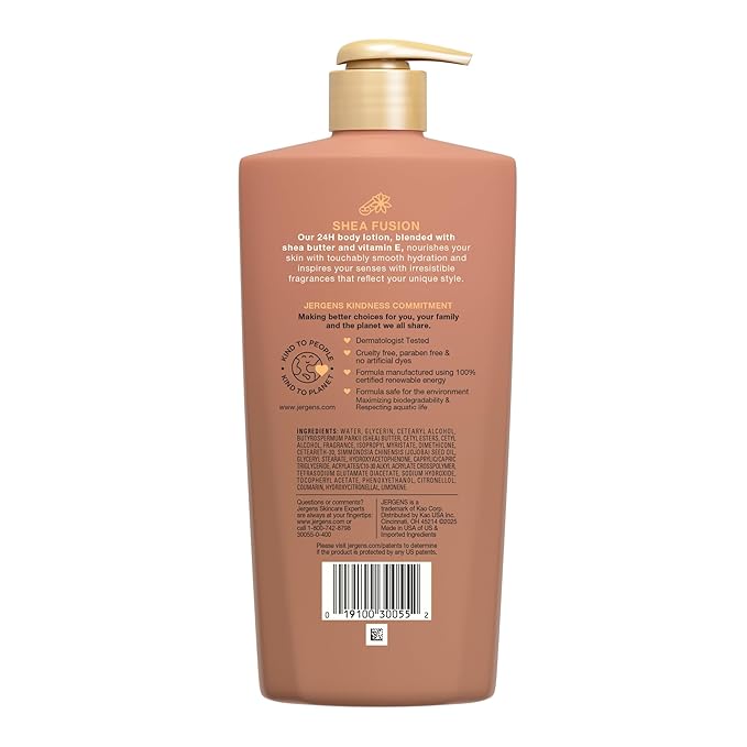 Jergens Shea Fusion Warm Amber Scented Lotion, Moisturizing Body Lotion with Shea Butter and Vitamin E, 14 fl oz