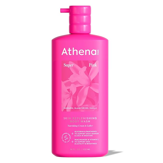 Athena Club Skin Replenishing Body Wash for Women, Sulfate Free Nourishing Cleanser with Niacinamide, Gently Cleanses Without Stripping, Super Pink Scent, 18 fl oz