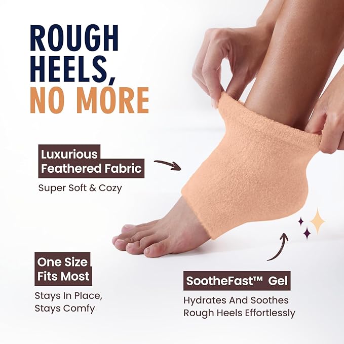 Dr. Frederick’s Original Moisturizing Fuzzy Heel Socks - Cozy Gel-Lined Socks for Dry Cracked Heels - 2 Pairs - Overnight Foot Care with Olive Oil, Vitamin E - Gifts for Women & Men - Peach Fuzz