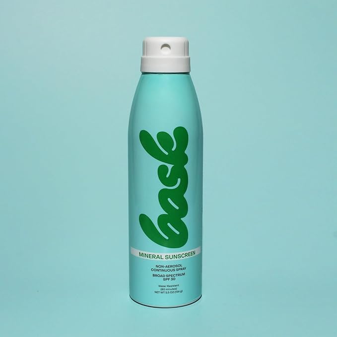 Bask SPF 30 Mineral Sunscreen Spray - Fragrance Free, Non-Aerosol, Reef Safe, Broad Spectrum UVA/UVB Protection, Dermatologist Recommended, Lightweight & Fast-Absorbing, 5.5 oz