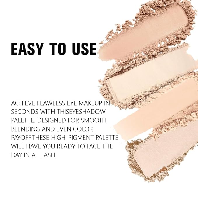 4 Colors Nude Eyeshadow Palette, Light Beige Pink Ivory White Quads, Matte & Shimmer Soft Blendable Eye Shadow, Natural Everyday Makeup for Mature Skin, Vegan, Sombras de Ojos