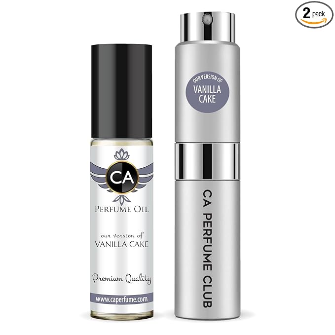 CA Perfume Duo Impression of Vanilla Cake For Women And Men Perfume Layering Set Long Lasting Travel Size EDP + Body Oil Roll-On Bottle 0.27 Fl Oz+0.33 Fl Oz