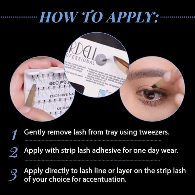 Ardell False Eyelashes Individual Lashes Trios Medium Black, Reusable DIY Lash Clusters, Eyelash Extensions, 4 Pack
