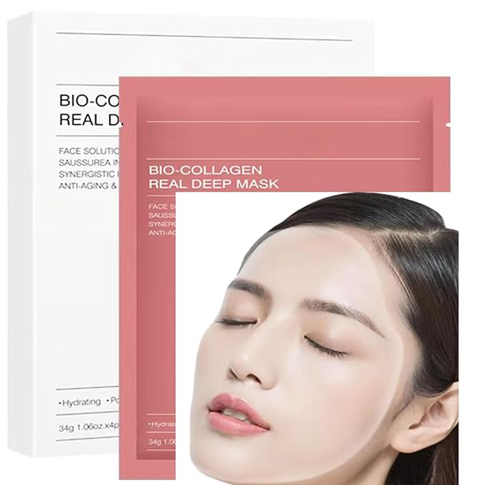 Bio-Collagen Real Deep Mask, Hydrating Overnight Hydrogel Facial Mask, Pore Minimizing, Elasticity Plumping, Korean Skin Care Mask, 5 Pcs Set