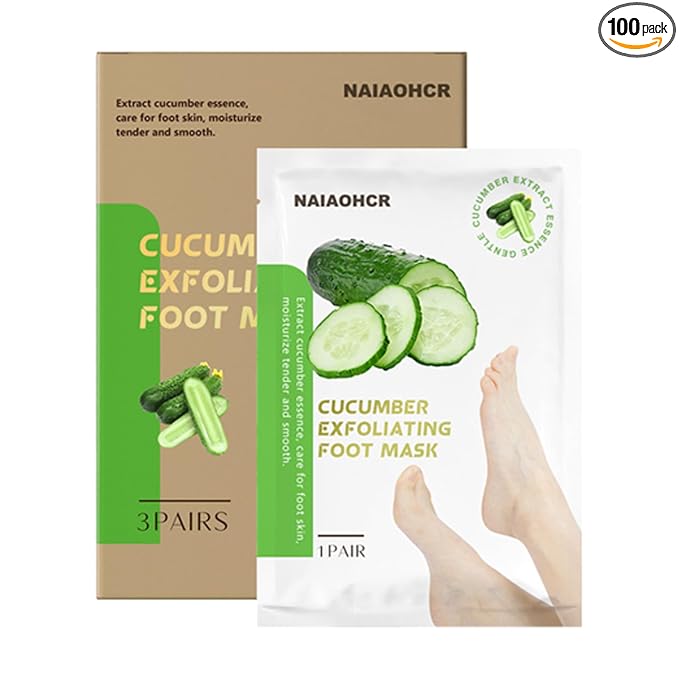 Foot Peeling Mask, Cucumber Exfoliating Feet Peel Mask, Remove Dead Skin Callus Repair Heels, Foot Moisturizing, Foot Mask For Cracked Feet (3PAIRS)