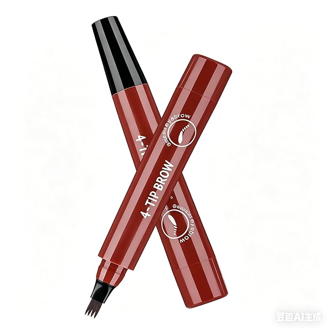 Microblading Eyebrow Pen, 2PCS Magic Waterproof Eyebrow Pencil with 4 Micro-fork Tip, 3D Natural Fine Stroke Eyebrow Pen for Women, Easy to Use Eye Brow Pencil for Defined Makeup (reddish brown)