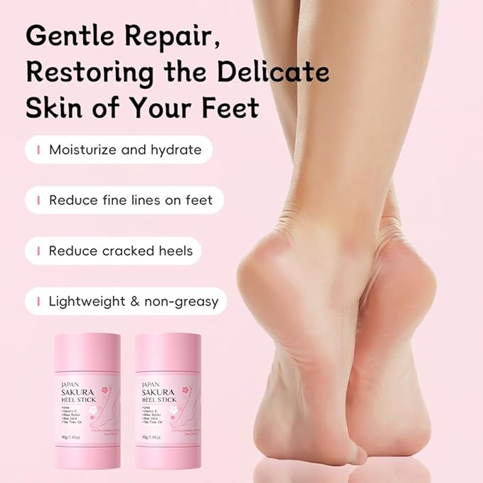 2 Pcs Sakura Foot Care Creams for Dry and Cracked Feet,Sakura Scent Cracked Heel Repair Sticks with Shea Butter,Vitamin E and Aloe Vera,Deeply Moisturizing,Softening and Smoothing Feet,1.4 Oz