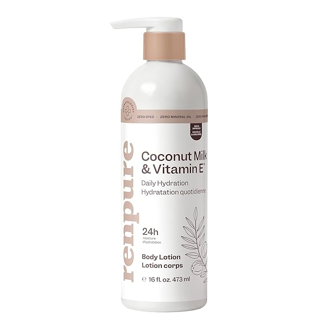 Renpure Coconut Milk & Vitamin E Hydrating Body Lotion – 24HR Moisturization – Lightweight Daily Hydration – For All Skin Types – Coconut Oil & Vitamin E – 16 Fl Oz