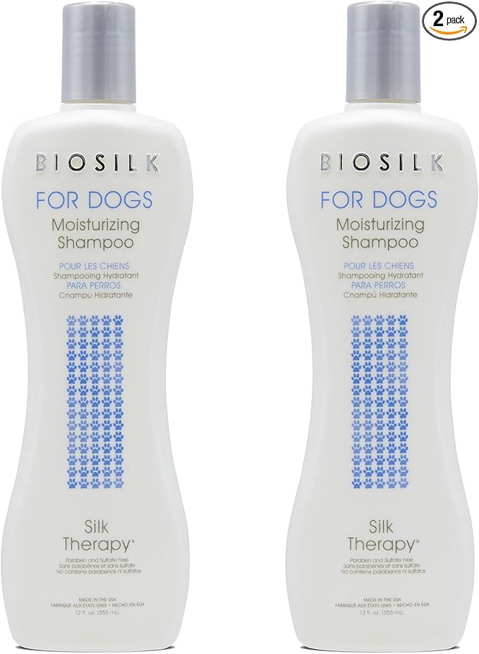 BioSilk for Dogs Silk Therapy Moisture Shampoo with Silk Proteins and Vitamins, Restores Shine and Softness, Sulfate Free, Paraben Free, pH Balanced, Made in USA, 12 Fl Oz - 2 Pack