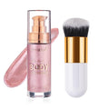 Body Shimmer Oil, Sparkle Pink Natural Glow Luminizer, Long Lasting Moisturizing Liquid Illuminator Highlighter Makeup for a Sun-Kissed Glow, Brush Include, 1oz, Fair