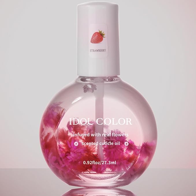 Flowery Scented Cuticle Oil, Infused with Real Flowers, Cuticle Revitalize Oil, Nail Oil For Growth And Strength, Cuticle Remover - Nail Strengthener - Cuticle Softener (0.92 fl.oz, STRAWBERRY)