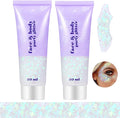 Go Ho 2PCS White Face Body Glitter Gel,Singer Concerts Face Glitter Makeup,Holographic Long Lasting Chunky Sequins Glitters for Eye Lip Hair Nails,Festival Rave Accessories,06 Fairy White Glitter