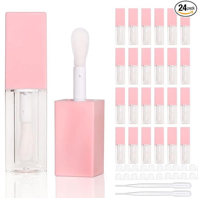 24pcs 5ml Empty square pink lipgloss tubes bulk wholesale with big wand lipgloss containers