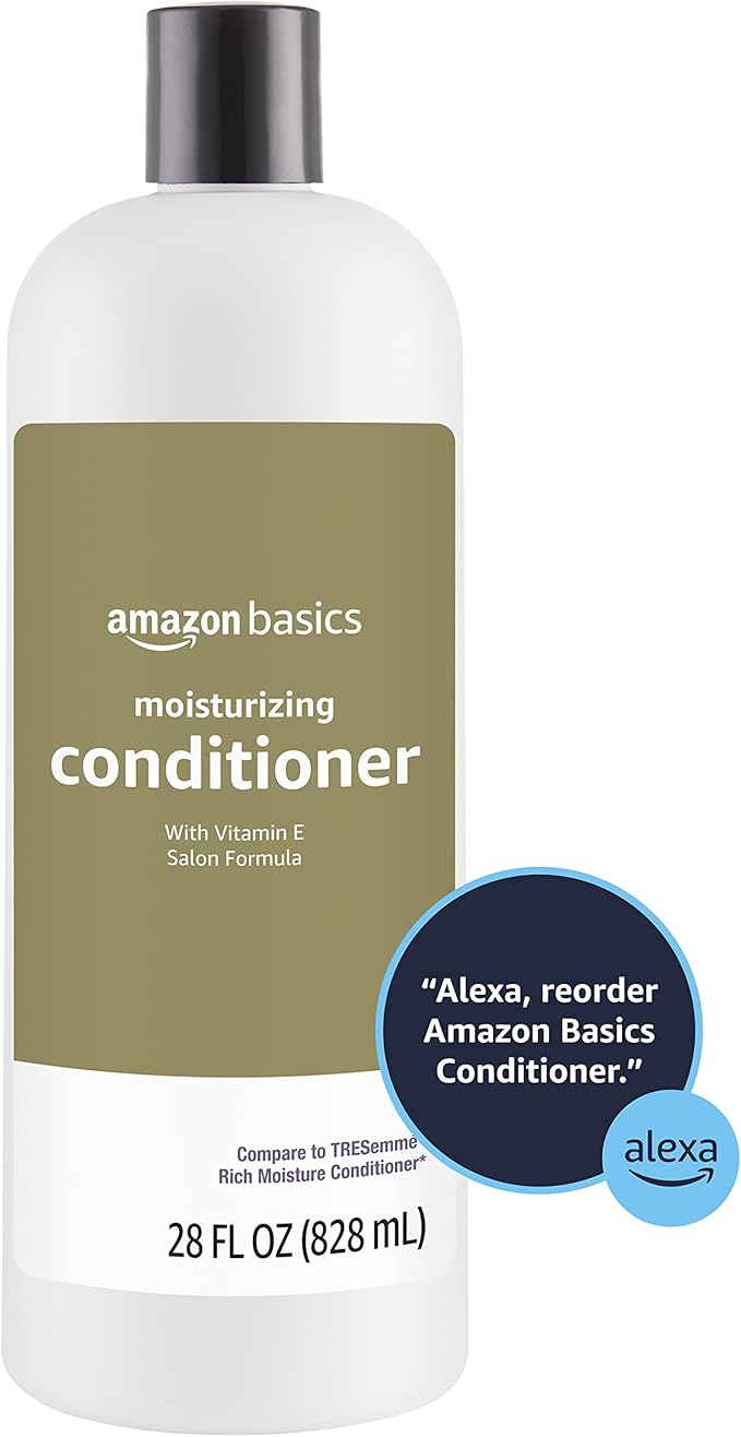 Amazon Basics Moisture Rich Conditioner for Dry and Damaged Hair, Nourishing, Softens, with Vitamin E, 28 Fl Oz (4-Pack)