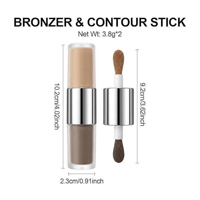 Erinde Dual Ended Liquid Contour Stick, Cool Toned Gray Contour & Warm Brown Bronzer, Lightweight Blendable Matte Cream Formula, Long Lasting Face Sculpting Makeup, Vegan & Cruelty-Free