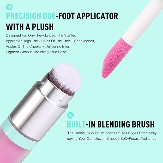 UCANBE Dual-Ended Liquid Blush with Angle Applicator & Built-In Brush, Seamless Buildable Blendable Lightweight Cheek Tint Makeup, Long Lasting Creates Dewy Natural Flush Finish - Cherry Petal