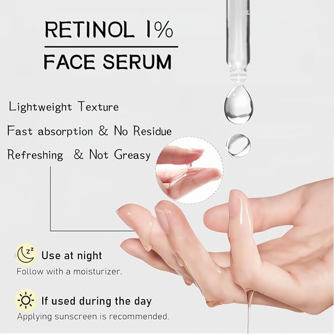 2PC Retinol Serum in Squalane - Anti-Aging Formula to Reduce Wrinkles, Fine Lines & Improve Skin Texture - For Smooth, Firm Skin - 30ml (2)