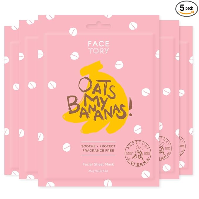 FACETORY K Beauty Face Mask Skin Care - OATS MY BANANAS CALMING Sheet Mask with Oat Extract | Milky Essence Soothes & Moisturizes (5 Pack)