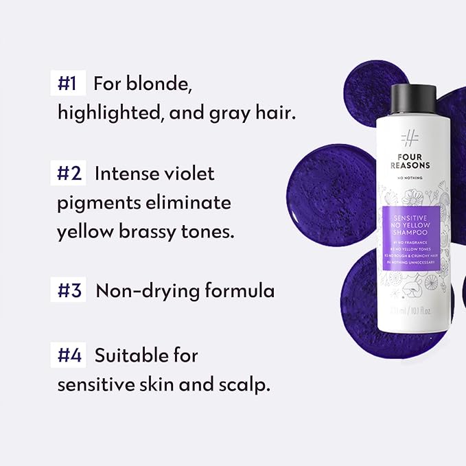 No nothing No Yellow Purple Shampoo – Fragrance Free Toning Shampoo for Blonde, Gray & Silver Hair – Neutralizes Brassiness – Hypoallergenic for Sensitive Scalp, 10.1 Fl Oz