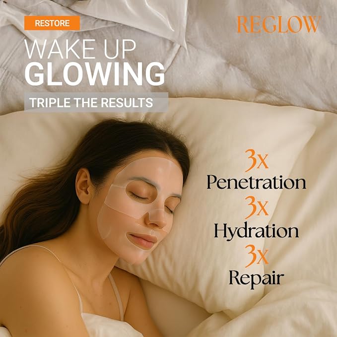 ReGlow RESTORE PRO Bio Collagen Real Deep Mask - Hydrogel Overnight Korean Face Mask for Glass Skin - Pore Minimizing & Elasticity - Collagen Sleeping Face Mask - Mothers Day Gift - 6 Pack