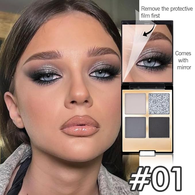 CAKAILA 4 Colors Eyeshadow Makeup Palette,Black Gray Natural Neutral Nude Smoke Eye Shadow Palette with Mirror,Long Lasting Naturing-Looking,Waterproof,Travel Size