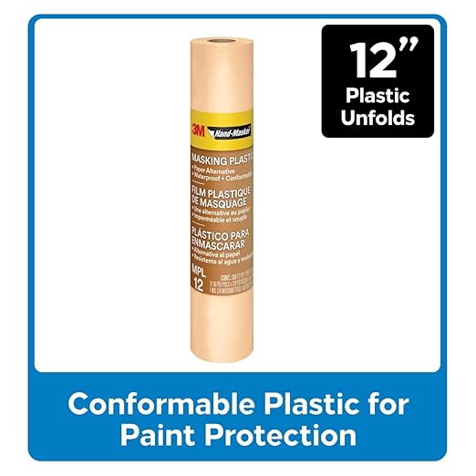 3M Hand-Masker Masking Plastic, 12 in x 120 yds, Easy to Wrap Around Objects, No Paint Bleed-Through, Minimize Messy Clean-Up, Waterproof, 1 Roll (MPL12), (Pack of 6)