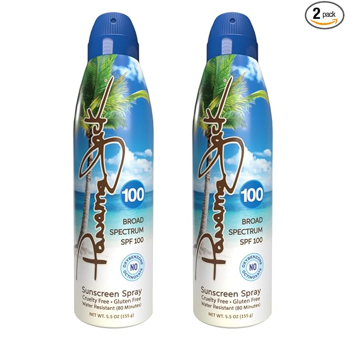 Panama Jack Continuous Spray Sunscreen - SPF 100, Broad Spectrum UVA/UVB Protection, Reef-Friendly, PABA, Paraben, Gluten & Cruelty Free, Water Resistant (80 Minutes), 5.5 OZ (Pack of 2)