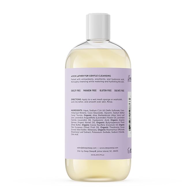 Deep Steep Fresh Lavender Body Wash, Hydrating Shower Gel with Hyaluronic Acid & Shea Butter for Sensitive Skin, Bodywash for Women & Men, 17 Fl Oz, 1-Pack