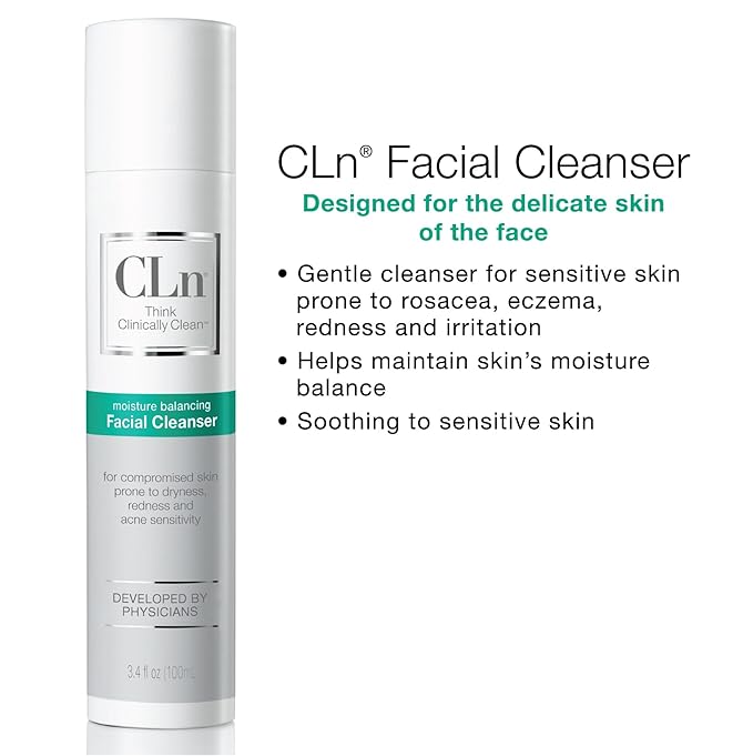 CLn® Facial Cleanser - Hydrating Facial Cleanser with Glycerin, For Skin Prone to Dryness, Eczema, Redness, Irritation & Acne Sensitivity, Fragrance-Free & Paraben-Free, 3.4 fl. oz. (Pack of 2)