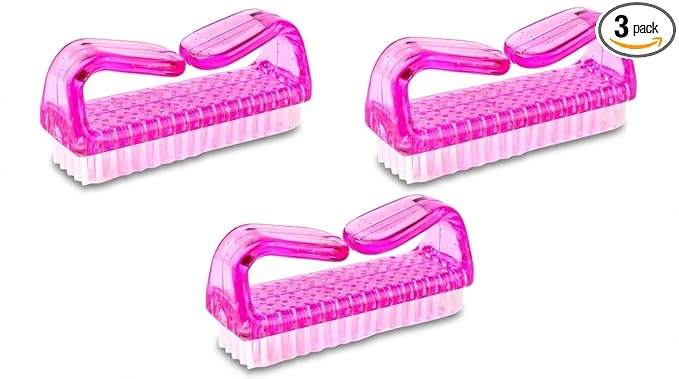 3Pcs Different Kinds of Fingernail brush with Plastic Handle Nail brush for cleaning Fingernails - Easy to use Nail Scrub brush - Nail Cleaner Nail brushes for Hands Feet(pink)